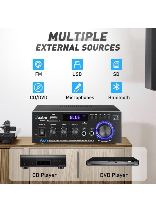 مكبر صوت ستيريو 300 واط مع بلوتوث 5.0، نظام صوت منزلي بقناتين 2 لمكبرات الصوت، إدخال USB/SD/FM وجهاز تحكم عن بعد - Image 2